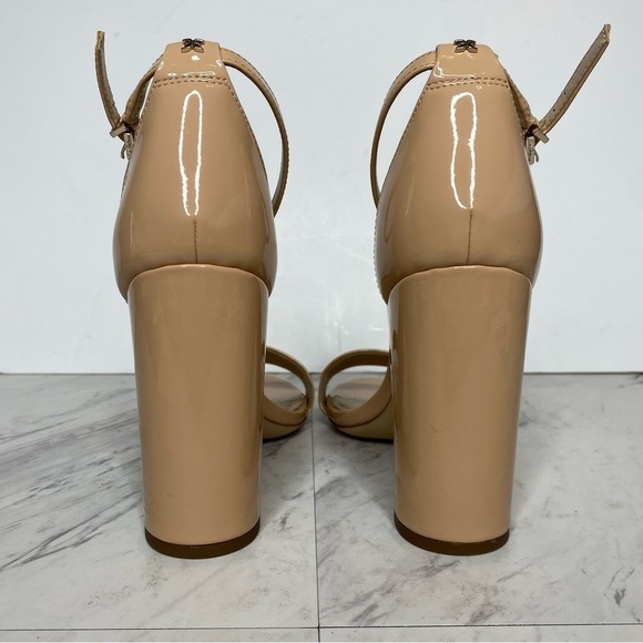 Sam Edelman Yaro Neutral Faux Patent Leather Block Heel Sandal 10 1/2 - Picture 3 of 14
